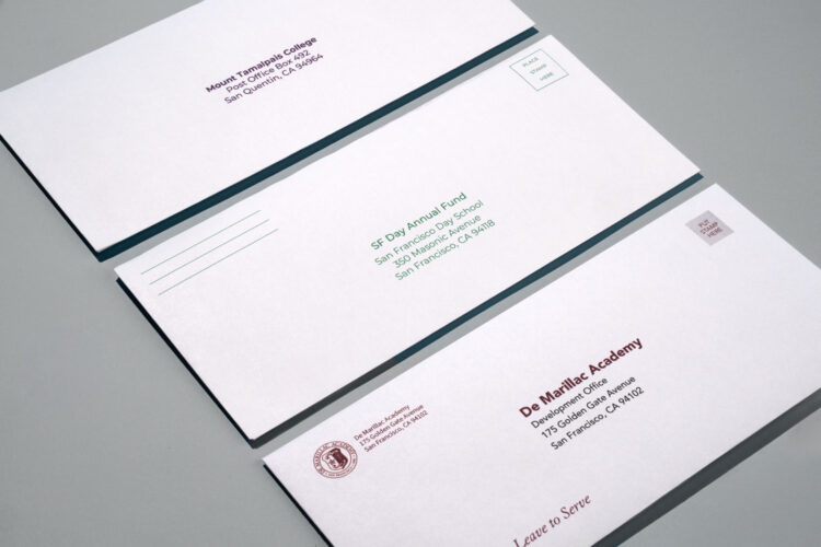 Variable data direct mail envelopes printed for Bay Area institutions